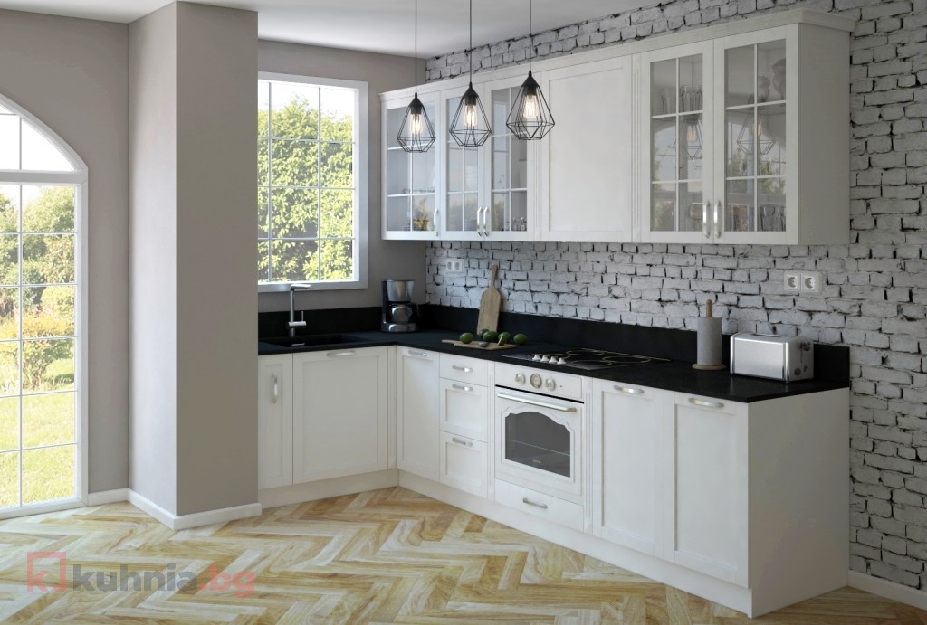 Ъглова кухня в бяло и черно