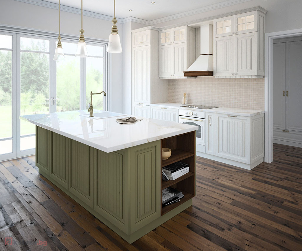 Класическа кухня Аида в салвия и бяло