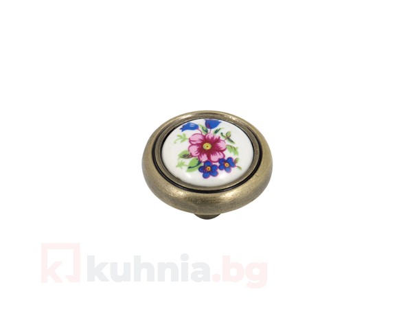 Метална дръжка с керамика - синьо цвете 3350