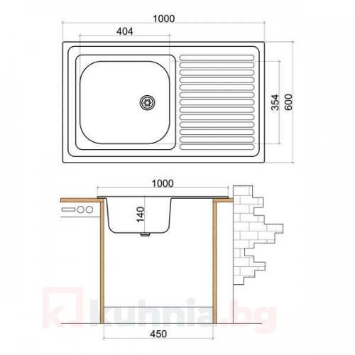 Мивка с плот LIVINOKS -1000х600х140мм  