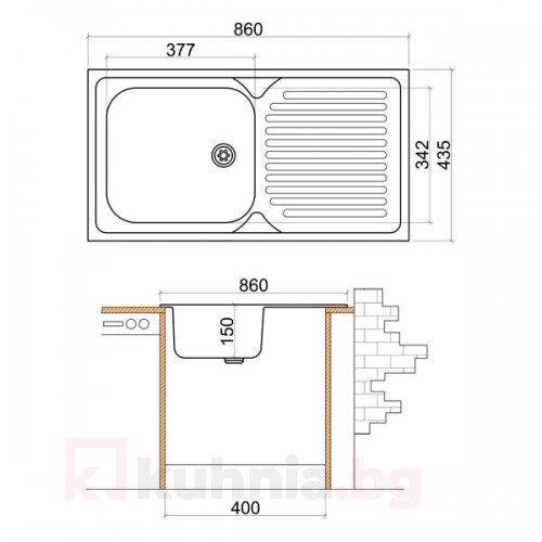 Мивка с плот LIVINOKS 860х435х150мм 