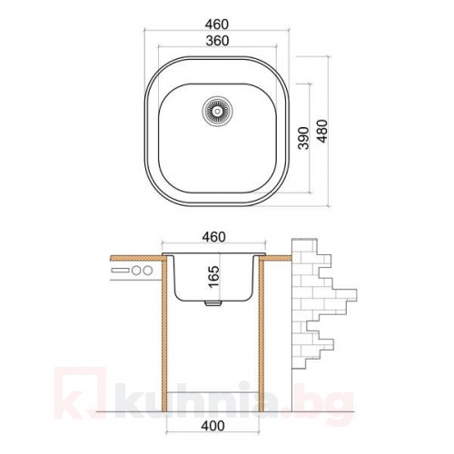 Мивка единична LIVINOKS 460х480х165мм 