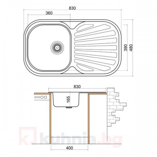 Мивка с плот LIVINOKS 830х480х165мм 