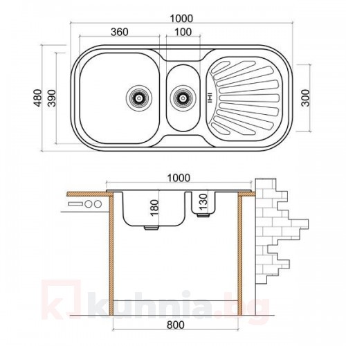 Мивка с плот и отцедник LIVINOKS 1000х300х180мм
