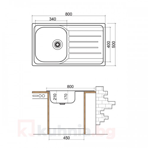 Мивка с плот LIVINOKS 800х500х170мм
