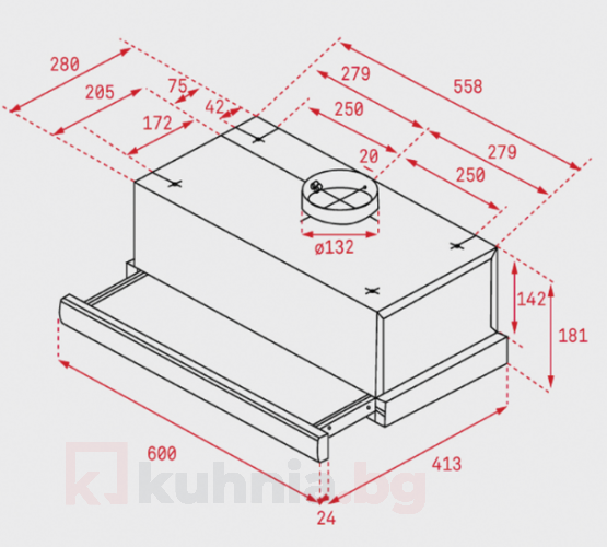 Телескопичен абсорбатор за вграждане TL 6310 Черен