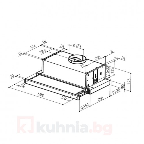 Телескопичен аспиратор за вграждане FLEXA 400 Eurolux