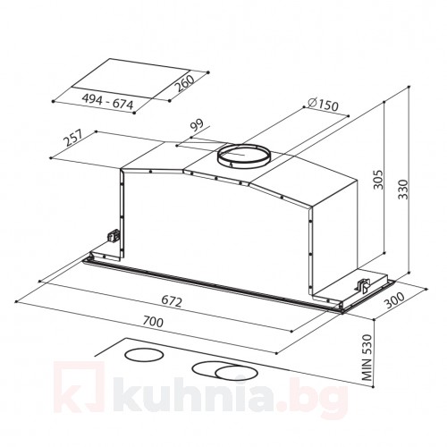 Аспиратор за пълно вграждане INCA LUX 2.0 EV8 X A70 Инокс