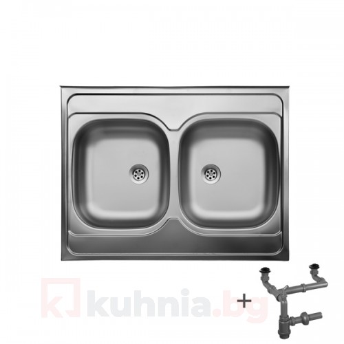 Мивка двойна с борд - 800х600х135 мм + сифон