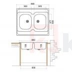 Мивка двойна с борд - 800х600х135 мм + сифон