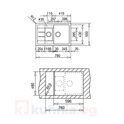 Мивка за вграждане ТЕКА от синтетичен гранит-Astral 60 B-TG