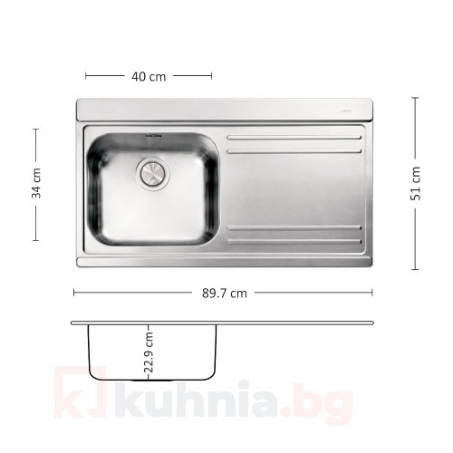 Мивка за вграждане VERSO 90.1 R/L TI