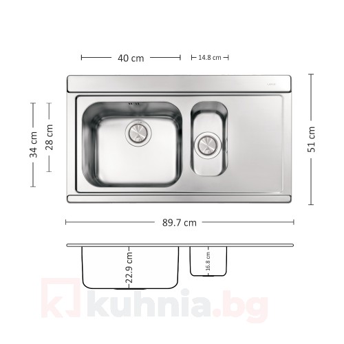 Мивка за вграждане  VERSO 90.1.5 R/L TI