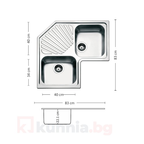 Мивка за вграждане  ANGOLO 83.2 SI