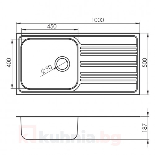 Мивка за вграждане BOWL BB 100.1 SI