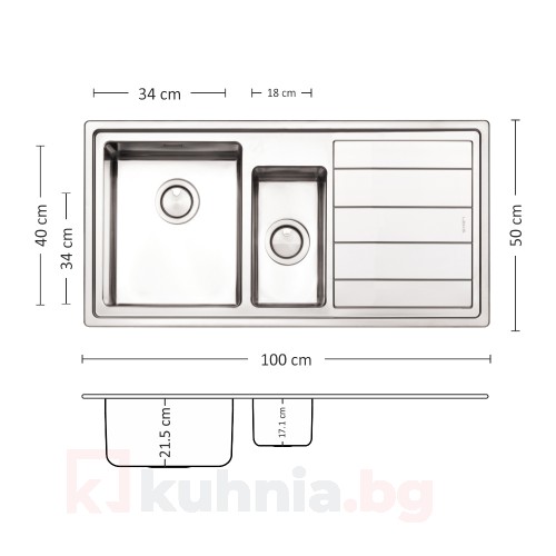 Мивка за вграждане MEGA 100.2 R/L TI