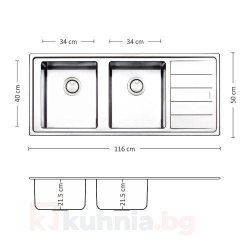 Мивка за вграждане MEGA 116.2 R/L TI