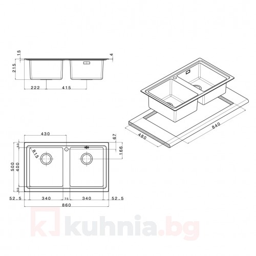 Мивка за вграждане MEGA 86.2 TI