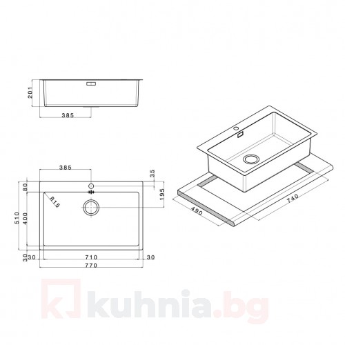 Мивка за вграждане MEGA 770 FI