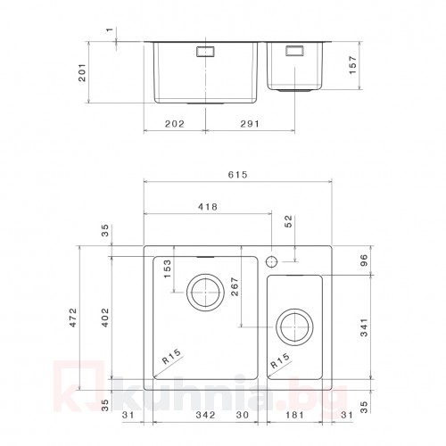 Мивка за вграждане  MEGA 61.2 FI