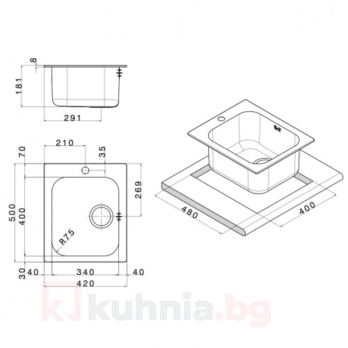 Мивка за вграждане над плот TORINO 420 SI LEKS
