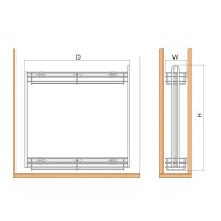 Кошница странично водене, с плавно прибиране, скрит водач - за шкаф 150, 200 мм 3