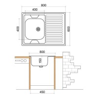 Мивка с плот и борд LIVINOKS - 800х600х150мм   2