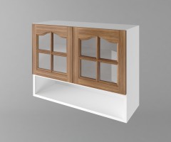 Горен кухненски шкаф с две врати за стъкло и ниша Астра - Канела 1
