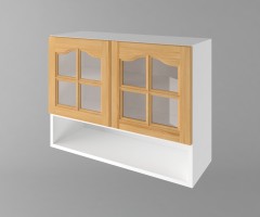 Горен кухненски шкаф с две врати за стъкло и ниша Астра - Натурална 1