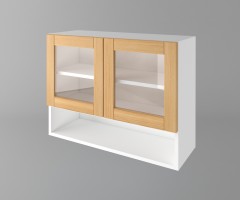 Горен кухненски шкаф с две врати за стъкло и ниша Калатея - Натурална 1